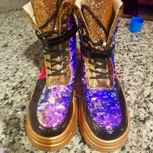 Cape robin multi sequin rave festival platform boot